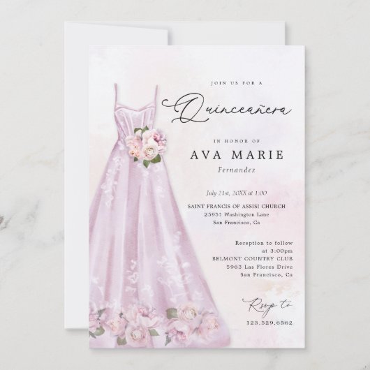 Elegant Paars Floral Quinceañera Birthday Kaart (Voorkant)