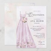 Elegant Paars Floral Quinceañera Birthday Kaart (Voorkant / Achterkant)