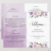Elegant Paars Floral Quinceañera Welkomstprogramma (Voorkant / Achterkant)