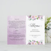 Elegant Paars Floral Quinceañera Welkomstprogramma (Staand voorkant)