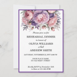 Elegant Paars Floral Rehearsal Dinner Invitation Kaart