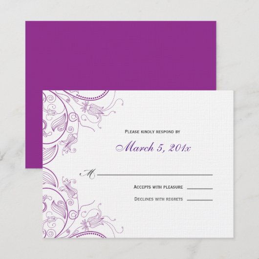 Elegant Paars Floral Response Card RSVP Kaartje (Voorkant / Achterkant)
