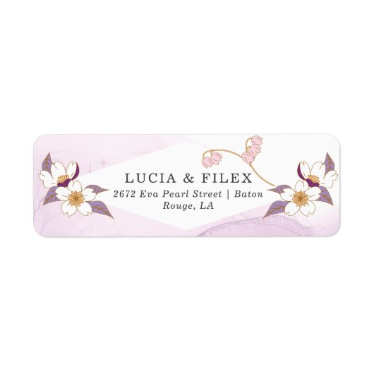 Elegant Paars Floral Return Address Etiket (Voorkant)
