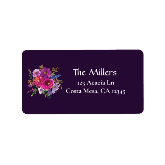 Elegant Paars Floral Return Address Label Wedding (Voorkant)