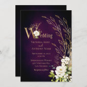 Elegant Paars Floral Rustic Script Wedding Kaart (Voorkant / Achterkant)