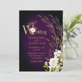 Elegant Paars Floral Rustic Script Wedding Kaart (Staand voorkant)