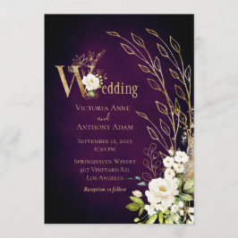 Elegant Paars Floral Rustic Script Wedding Kaart
