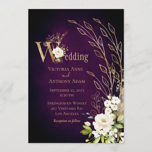 Elegant Paars Floral Rustic Script Wedding Kaart (Voorkant)