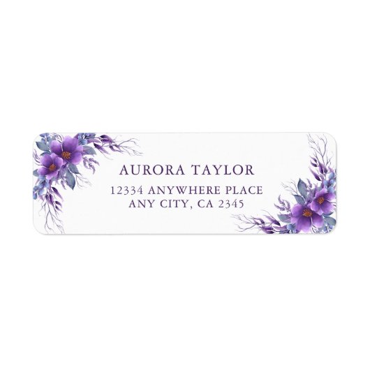 Elegant Paars Floral Rustic Wedding Etiket (Voorkant)