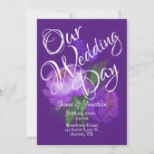 Elegant Paars Floral Script Waterverf Wedding Kaart (Voorkant)