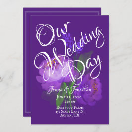 Elegant Paars Floral Script Waterverf Wedding Kaart