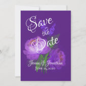 Elegant Paars Floral Script Weddenschap Save The Date (Voorkant)