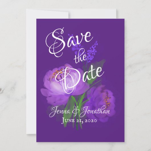 Elegant Paars Floral Script Weddenschap Save The Date (Voorkant)