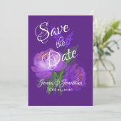 Elegant Paars Floral Script Weddenschap Save The Date (Staand voorkant)