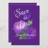 Elegant Paars Floral Script Weddenschap Save The Date (Voorkant / Achterkant)