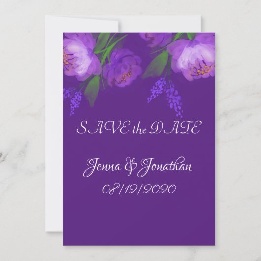 Elegant Paars Floral Script Weddenschap Save The Date (Voorkant)