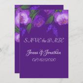 Elegant Paars Floral Script Weddenschap Save The Date (Voorkant / Achterkant)