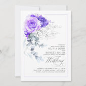 Elegant Paars Floral Silver Greenery Boho Wedding Kaart (Voorkant)