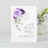 Elegant Paars Floral Silver Greenery Boho Wedding Kaart (Staand voorkant)