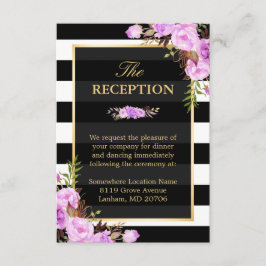 Elegant Paars Floral Stripes Weddenschap Informatiekaartje