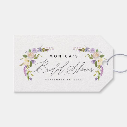 Elegant Paars Floral Vrijgezellenfeest Script Cadeaulabel (Voorkant (Horizontaal))
