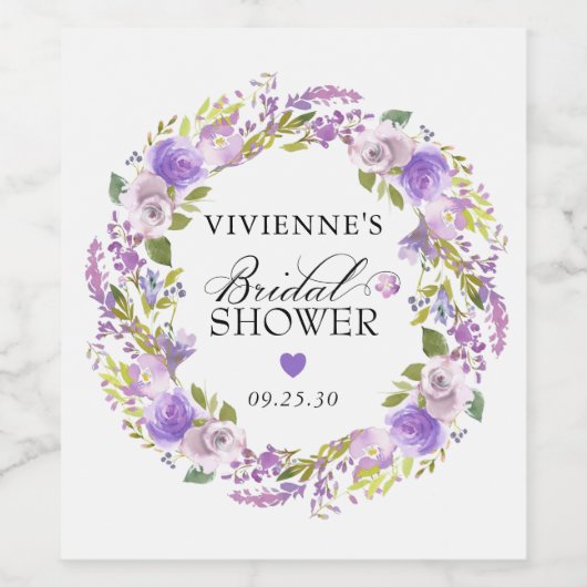 Elegant Paars Floral Vrijgezellenfeest Wijn Etiket (Enkel label)