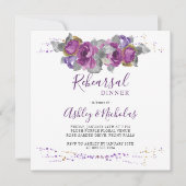Elegant Paars Floral Waterverf repetitie Dinner Kaart (Voorkant)