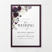 Elegant Paars Floral Waterverf Voelt bruiloft uit Drieluik Uitnodiging (Cover)