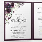 Elegant Paars Floral Waterverf Voelt bruiloft uit Drieluik Uitnodiging (Binnenzijde eerst)