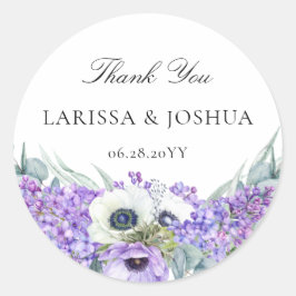 Elegant Paars Floral Wedding Favor Dank je wel Ronde Sticker