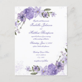 Elegant Paars Floral Wedding Invitation Briefkaart