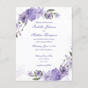 Elegant Paars Floral Wedding Invitation Briefkaart
