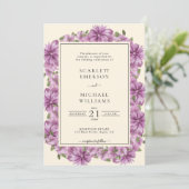 Elegant Paars Floral Wedding Invitation Kaart (Staand voorkant)