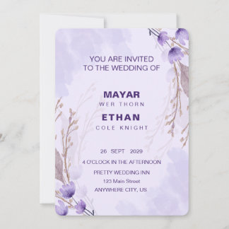 Elegant Paars Floral Wedding Invitation Kaart