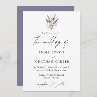 Elegant Paars Floral Wedding Invitation Kaart