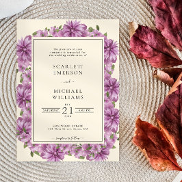Elegant Paars Floral Wedding Invitation Kaart