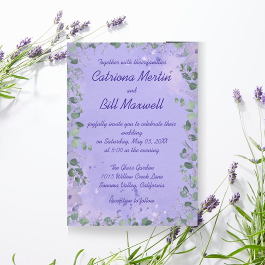 Elegant Paars Floral Wedding Invitation Kaart