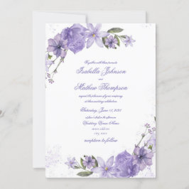 Elegant Paars Floral Wedding Invitation Kaart