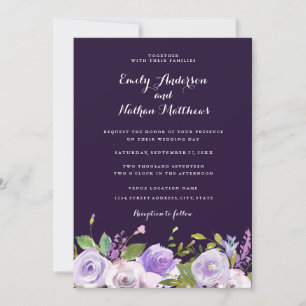 Elegant Paars Floral Wedding Invitation Kaart