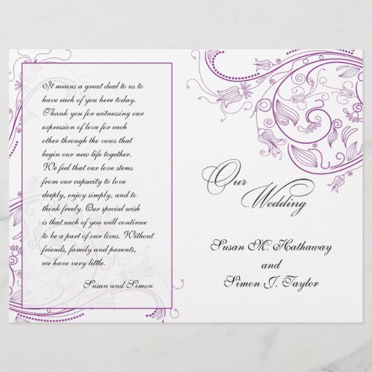 Elegant Paars Floral Wedding Programme (Voorkant)