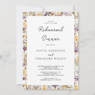 Elegant Paars Floral Wedding Rehearsal Dinner Kaart