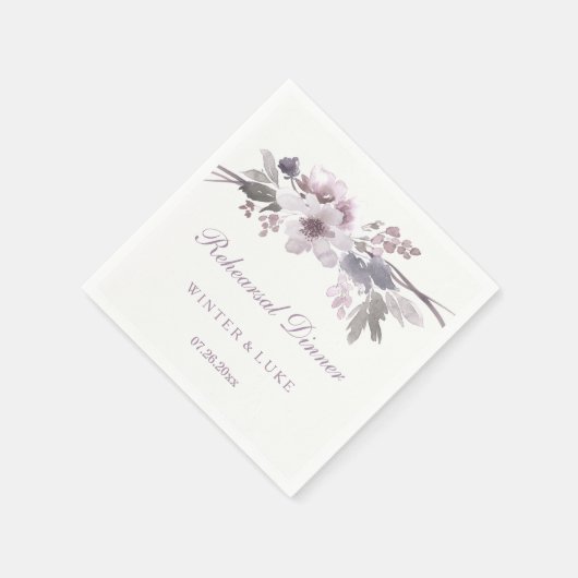 Elegant Paars Floral Wedding Rehearsal Dinner Servetten (Hoek)