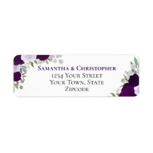 Elegant Paars Floral Wedding Return Address Etiket