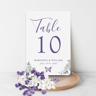 Elegant Paars Floral Wedding Table Number Kaart
