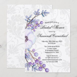 Elegant Paars Floral Wreath Damask Vrijgezellenfee Kaart