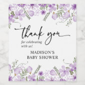 Elegant Paars Florals Baby shower Favors Wijn Etiket (Enkel label)