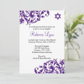 Elegant Paars Flourish Bat Mitzvah Kaart (Staand voorkant)