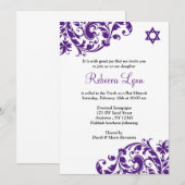 Elegant Paars Flourish Bat Mitzvah Kaart (Voorkant / Achterkant)