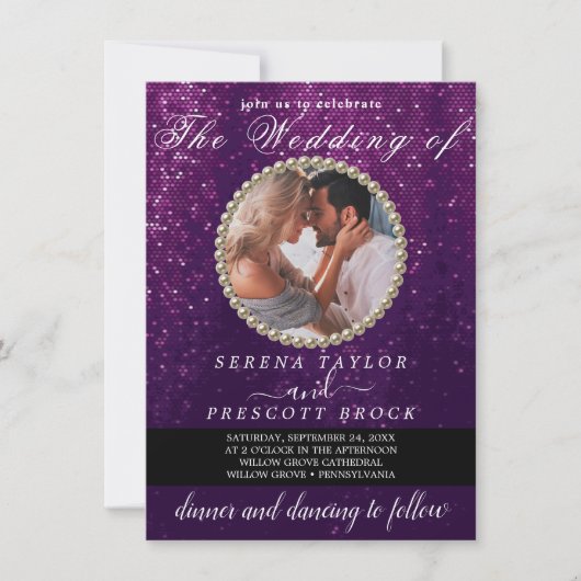 Elegant Paars Fotokalligrafie Weddenschap Kaart (Voorkant)