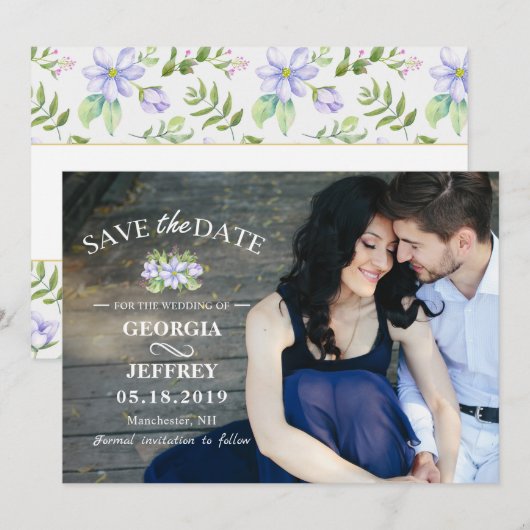 Elegant Paars Garden Wedding Save the Date Photo (Voorkant / Achterkant)